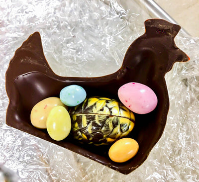 gourmet chocolate egg-filled hen 